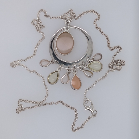 Sterling Silver Chandelier Pendant w/ Carnelian Stones & Silver Chain - Picture 6 of 9